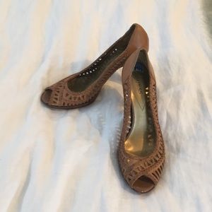 Guess Woven leather peep toe heels